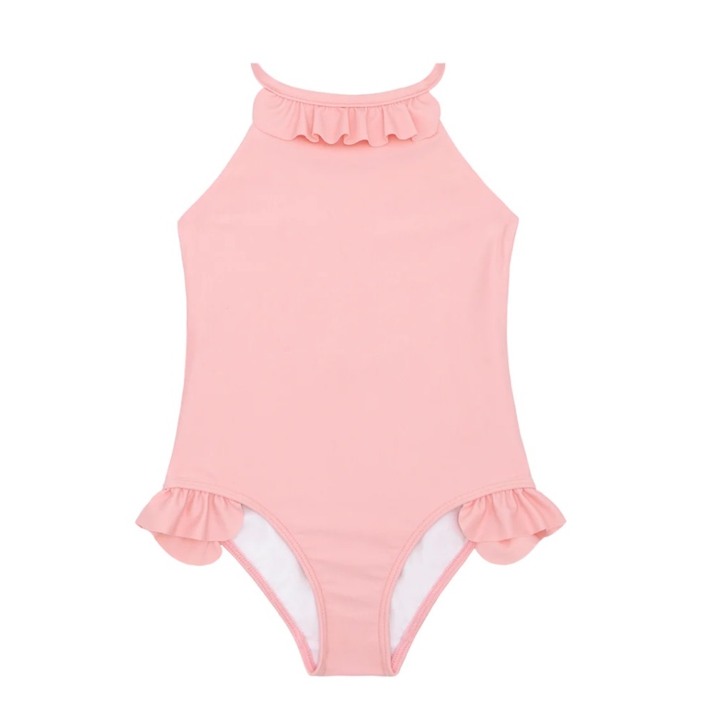 Minnow girls sorbet pink ruffle halter one piece NEW